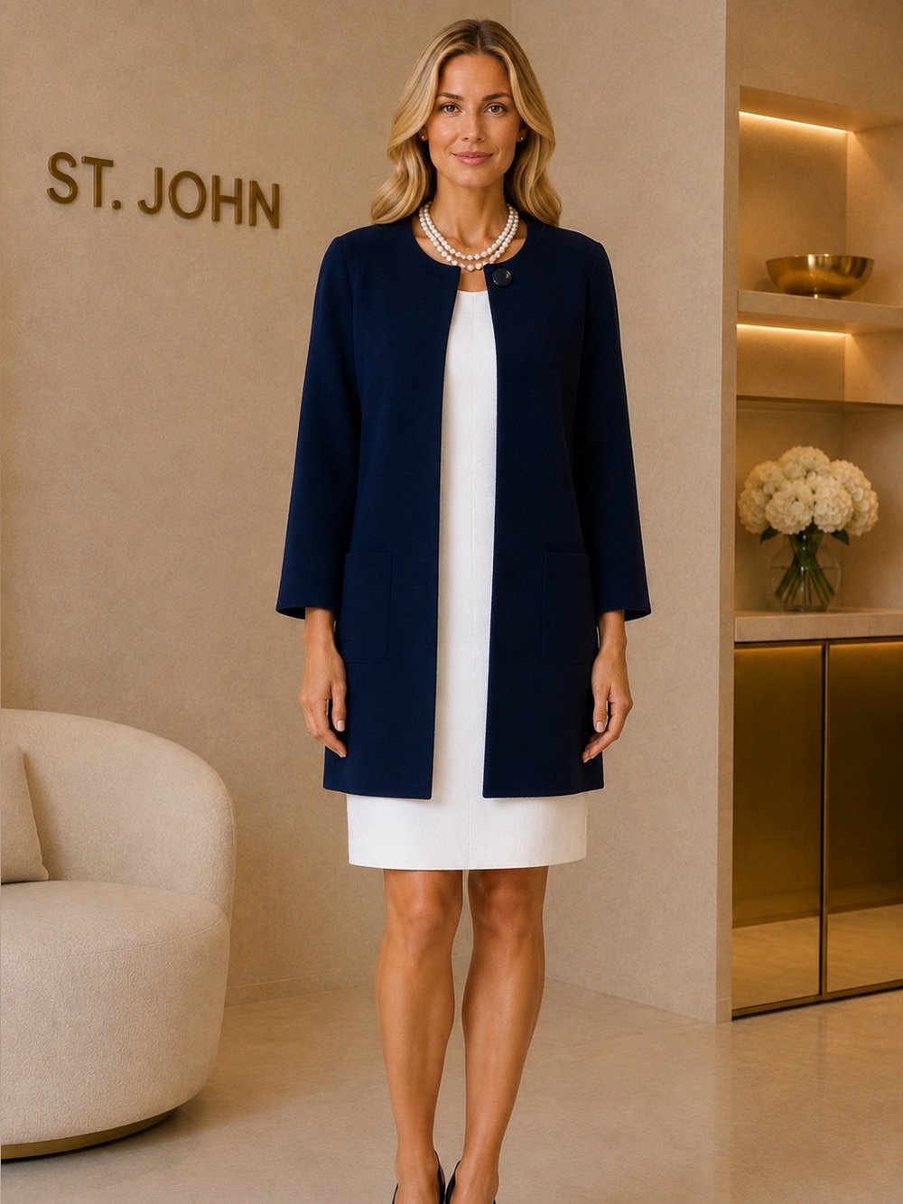 St. John Lightweight Blue Wool Collarless Coat – Blue – Size XS / US 2
